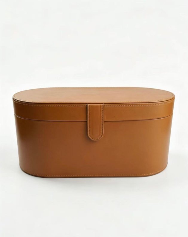Screenshot Portable Oval Leather Jewellery and Makeup Storage Box, Travel Organizer Case for Watches, Jewelry & Small Cosmetics, Ideal Gift for Her - Image 1