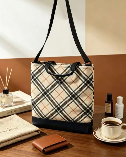 Screenshot Classic Plaid Tote Bag for Women, Retro Checkered Canvas Shoulder Bag, Top Handle Handbag with PU Leather Bottom, Large Capacity Daily Work Travel Shopping Bag - Image 1