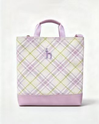 微信图片_20261007110242_8_3 Pastel Plaid Tote Bag for Women, Cute Light Purple Checkered Handbag, Canvas Top Handle Shoulder Bag with Embroidery Logo, Large Capacity Daily Travel Shopping Bag - Image 1