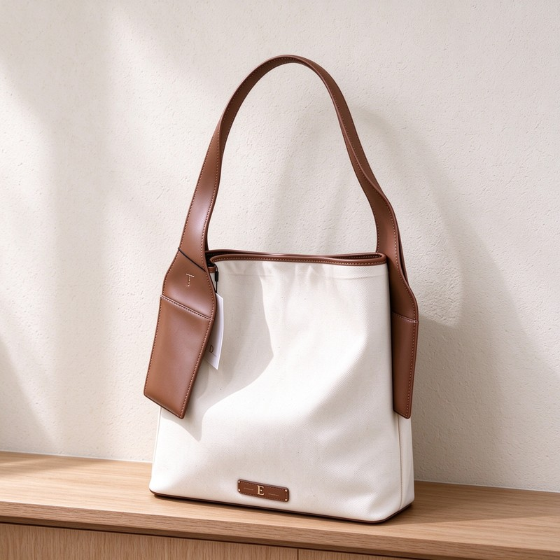 产品使用场景图生成需求 (3) Canvas Tote Bag Large Capacity Shoulder Bag Faux Leather Trim Casual Work Commuter Bucket Handbag Hanging Ear Design Laptop Shopping Bag - Image 1